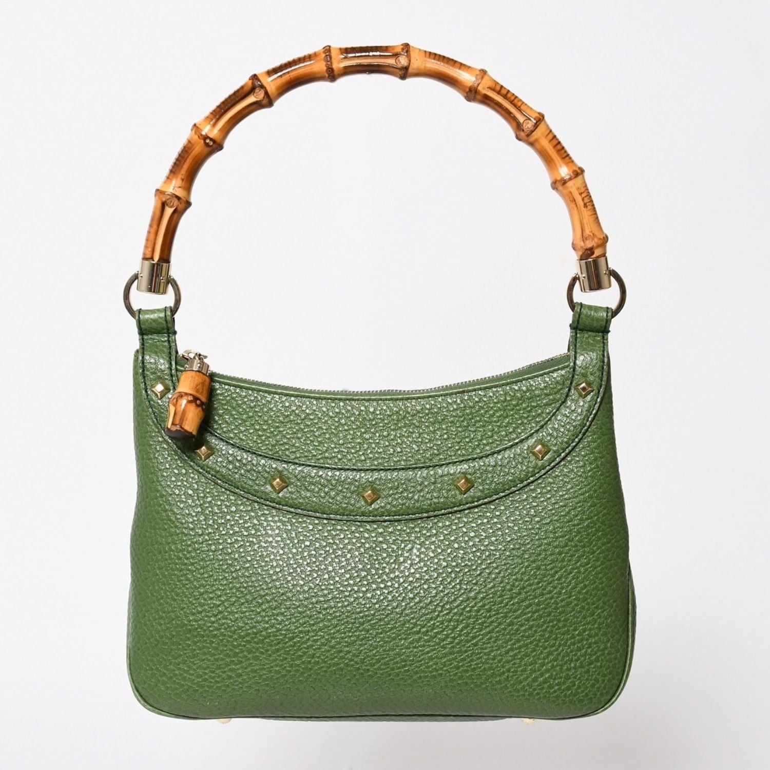 Gucci Bamboo Anita Hobo Handbag Leather Studs Green Gold