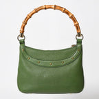 Gucci Bamboo Anita Hobo Handbag Leather Studs Green Gold — view 2