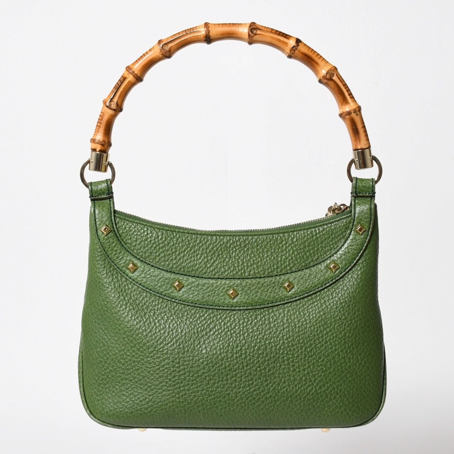 Gucci Bamboo Anita Hobo Handbag Leather Studs Green Gold — view 2