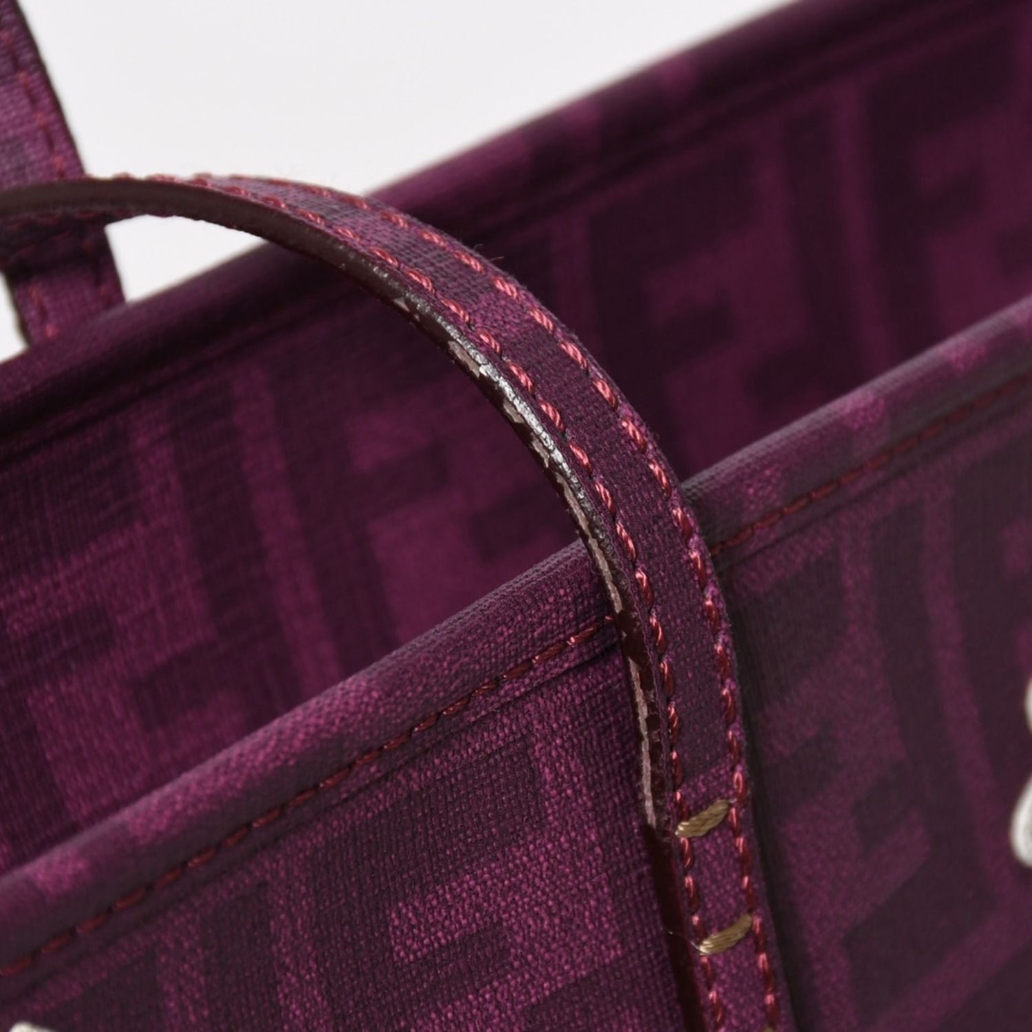 Fendi Tote Bag Purple White Floral Pattern Zucca Canvas — view 7