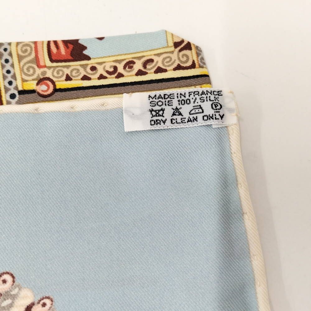 Hermes Carre 90 Scarf Paprol Carriage and Nobility 100% Silk Light Blue — view 6