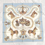 Hermes Carre 90 Scarf Paprol Carriage and Nobility 100% Silk Light Blue