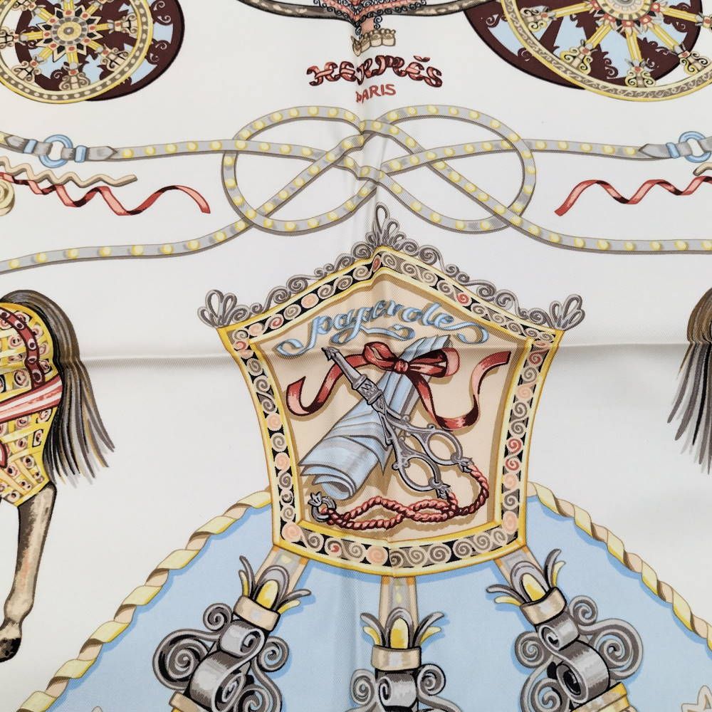 Hermes Carre 90 Scarf Paprol Carriage and Nobility 100% Silk Light Blue — view 3