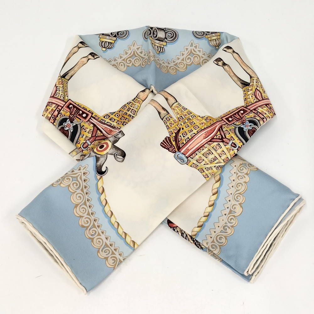 Hermes Carre 90 Scarf Paprol Carriage and Nobility 100% Silk Light Blue — view 5
