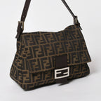 Fendi Zucca Pattern Mamma Baguette Shoulder Bag Canvas Leather Brown FF Buckle — view 3