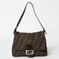 Fendi Zucca Pattern Mamma Baguette Shoulder Bag Canvas Leather Brown FF Buckle