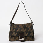 Fendi Zucca Pattern Mamma Baguette Shoulder Bag Canvas Leather Brown FF Buckle