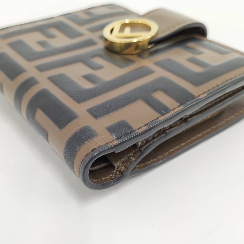 Fendi Compact Wallet F's Leather Khaki — view 4