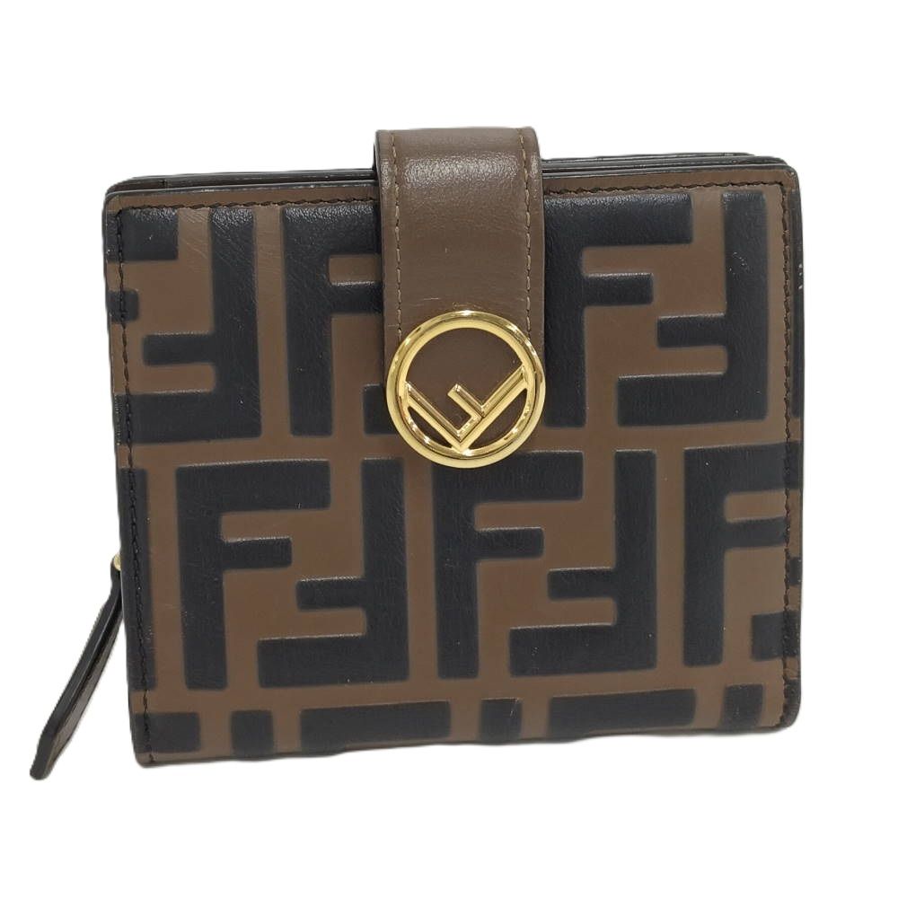 Fendi Compact Wallet F's Leather Khaki