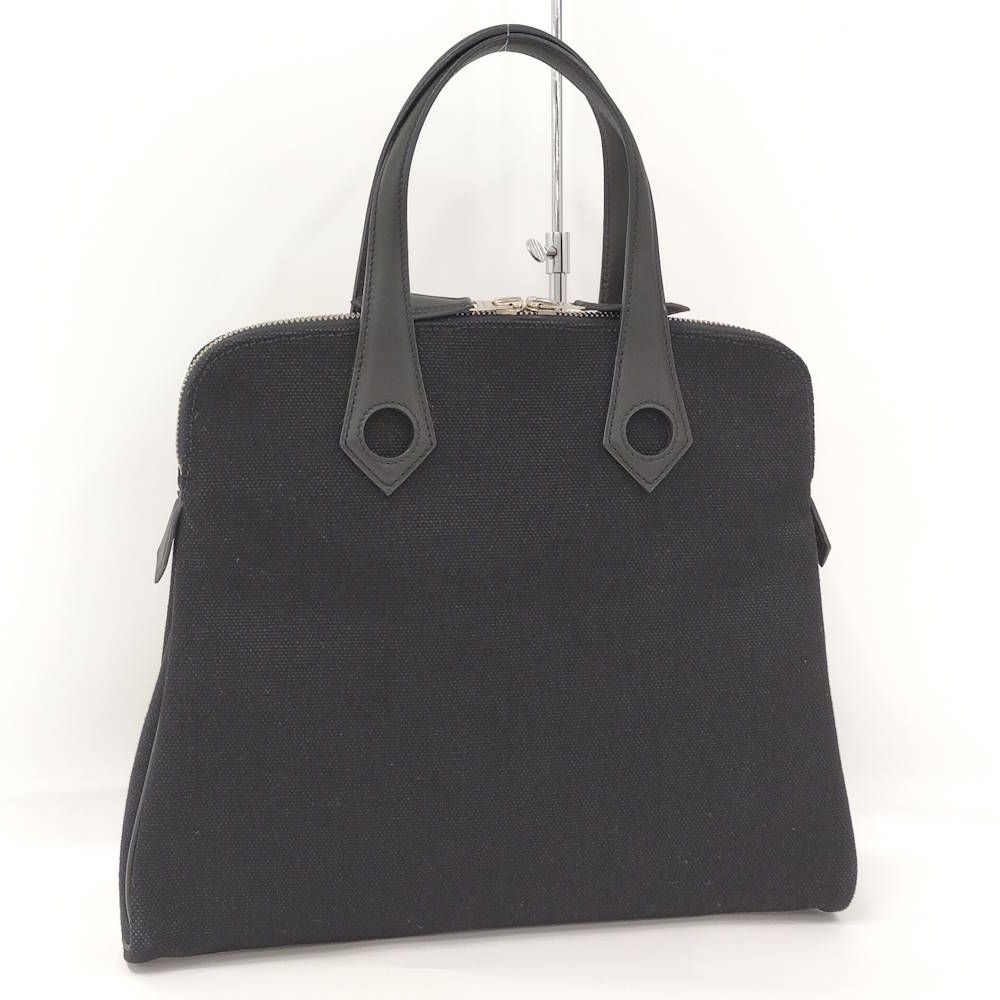 Hermes Sac Eve MM Handbag Toile Ash Leather Black