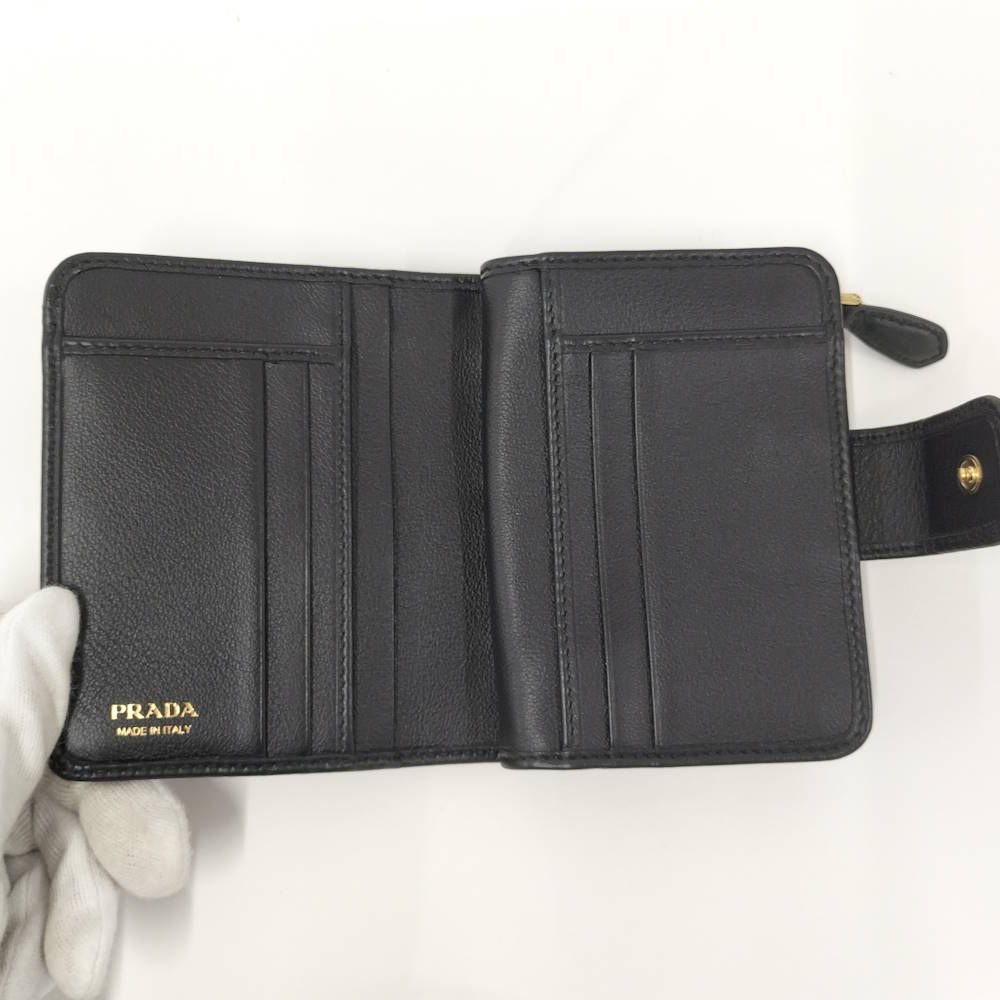 Prada 2 Folding Wallet Leather Black — view 2