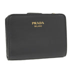 Prada 2 Folding Wallet Leather Black