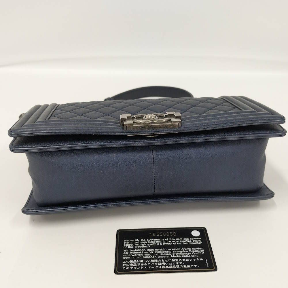 Chanel Boy Chain Shoulder Bag Leather Navy — view 4