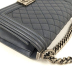 Chanel Boy Chain Shoulder Bag Leather Navy — view 5