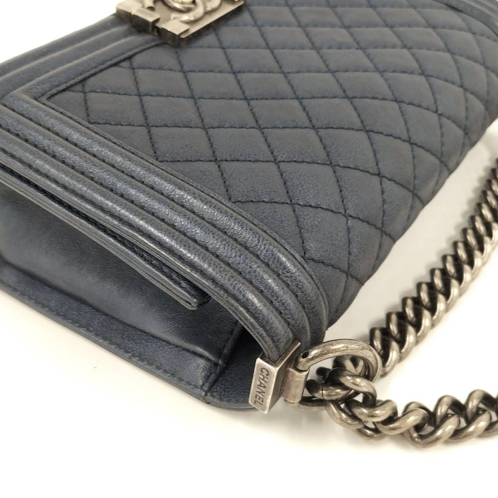 Chanel Boy Chain Shoulder Bag Leather Navy — view 5