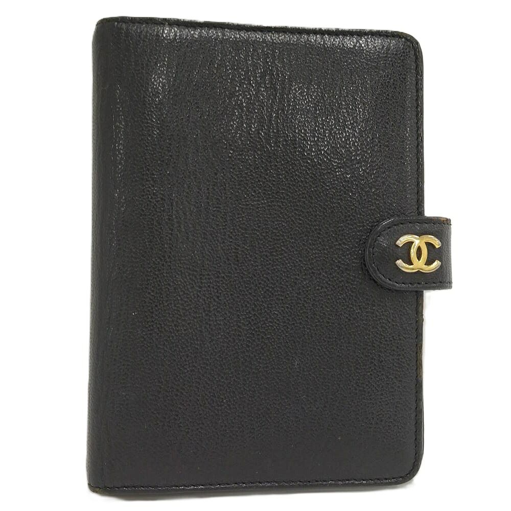 Chanel Notebook Cover CC Logo Gold Leather Black Agenda