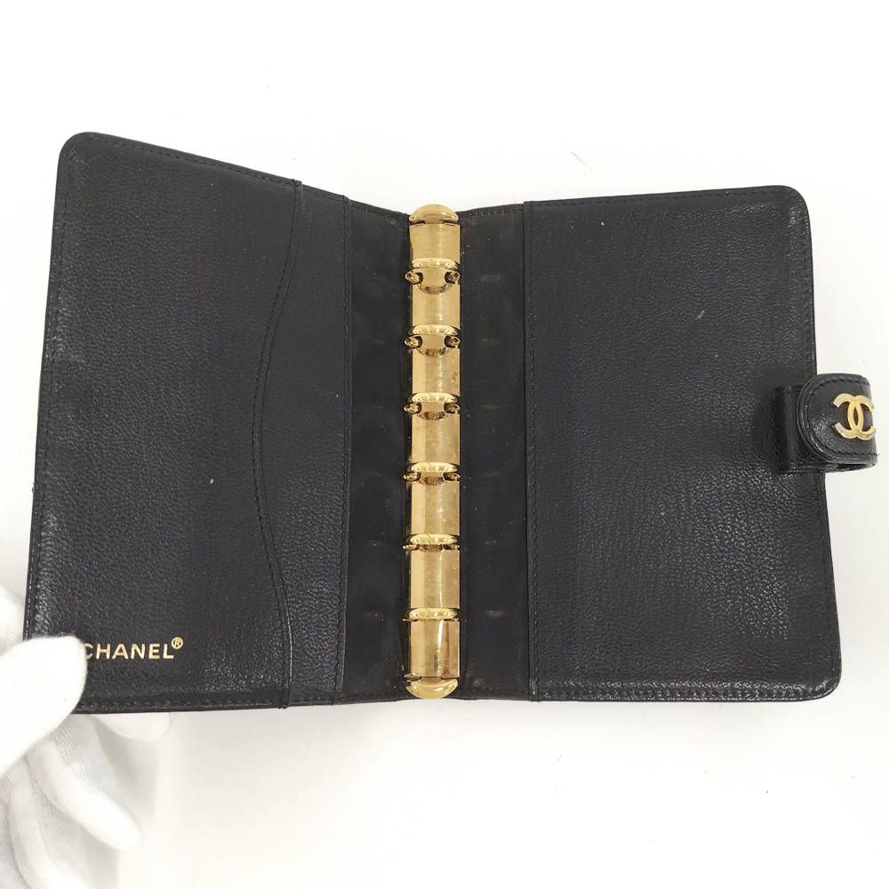 Chanel Notebook Cover CC Logo Gold Leather Black Agenda — view 6