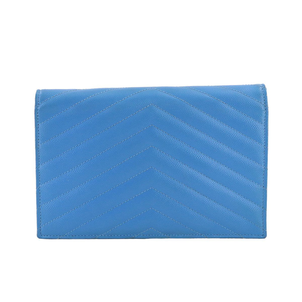 Saint Laurent Cassandra Envelope Chain Wallet Leather Blue Gold Shoulder Bag — view 2