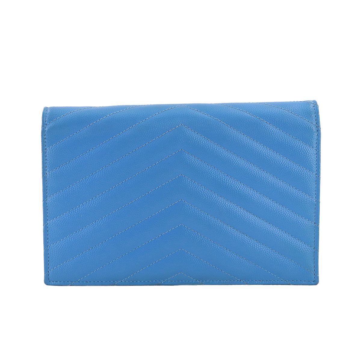 Saint Laurent Cassandra Envelope Chain Wallet Leather Blue Gold Shoulder Bag — view 2