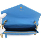 Saint Laurent Cassandra Envelope Chain Wallet Leather Blue Gold Shoulder Bag — view 6