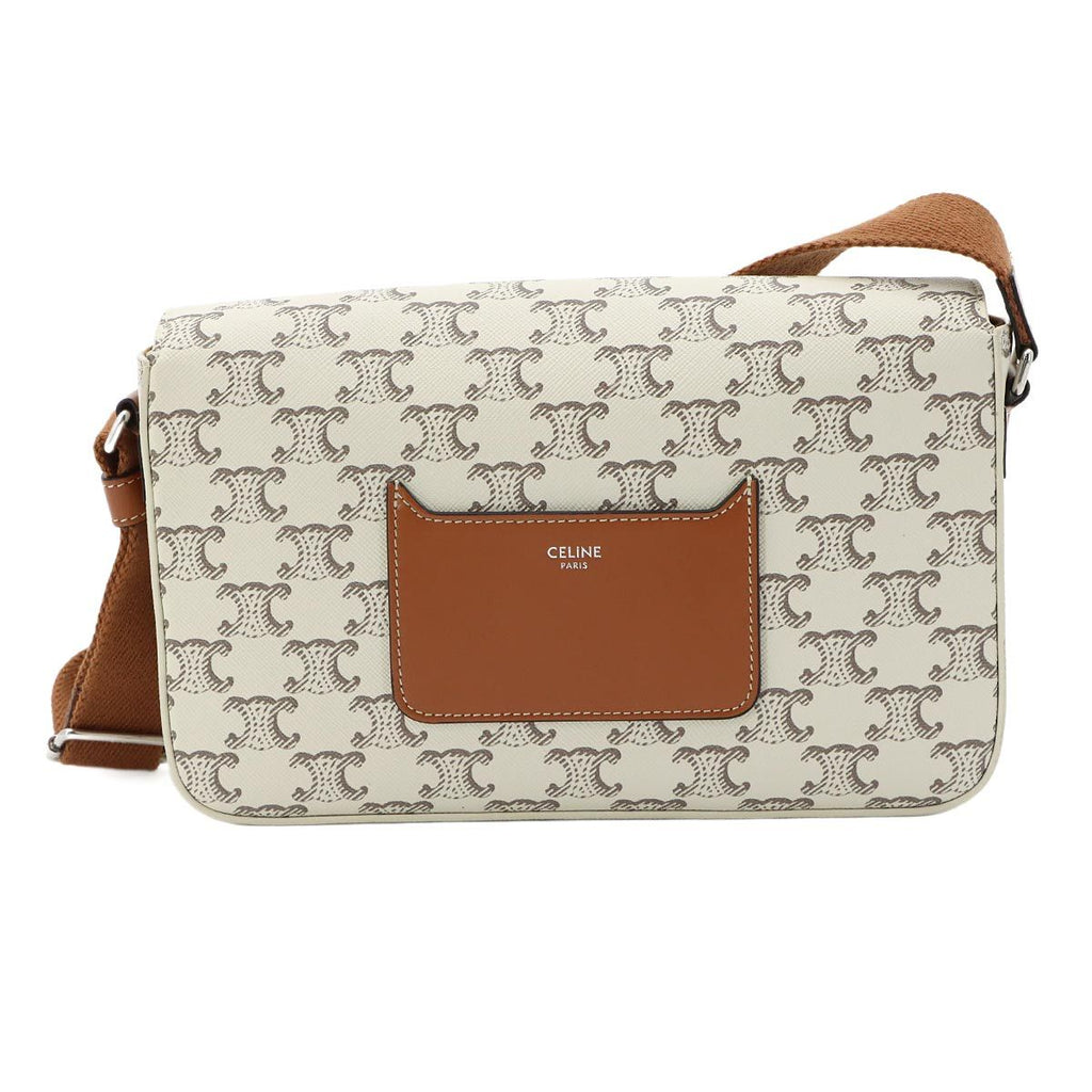 Celine Triomphe Flap Messenger Shoulder Bag Leather Ecru — view 3