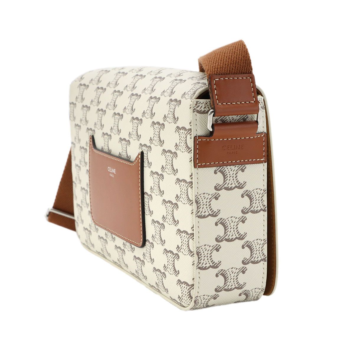 Celine Triomphe Flap Messenger Shoulder Bag Leather Ecru — view 4