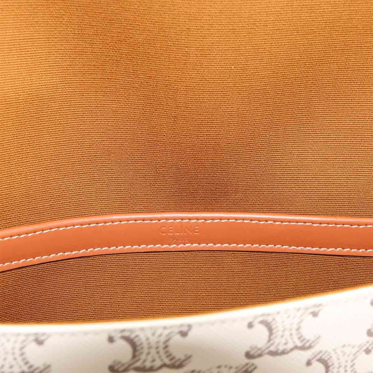 Celine Triomphe Flap Messenger Shoulder Bag Leather Ecru — view 8