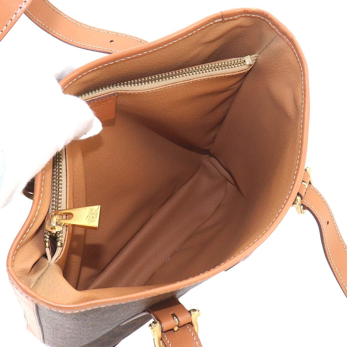 Celine Macadam Hand Bag Leather Brown Gold Vintage — view 7