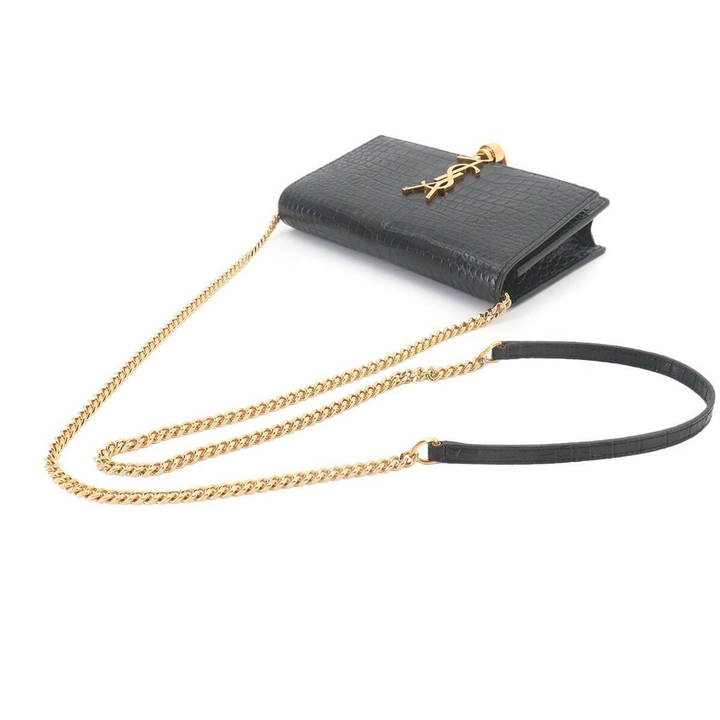Saint Laurent Kate Chain Wallet Bifold Croco Shoulder Bag — view 5