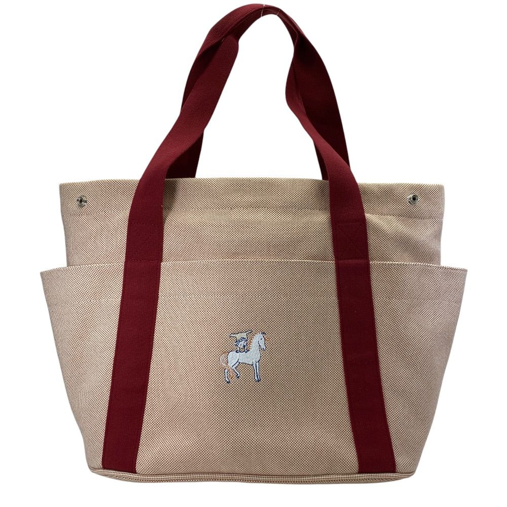 Hermes Cabriole Mothersbag Tote Bag Canvas Toile Ash Bordeaux Beige Light Weight