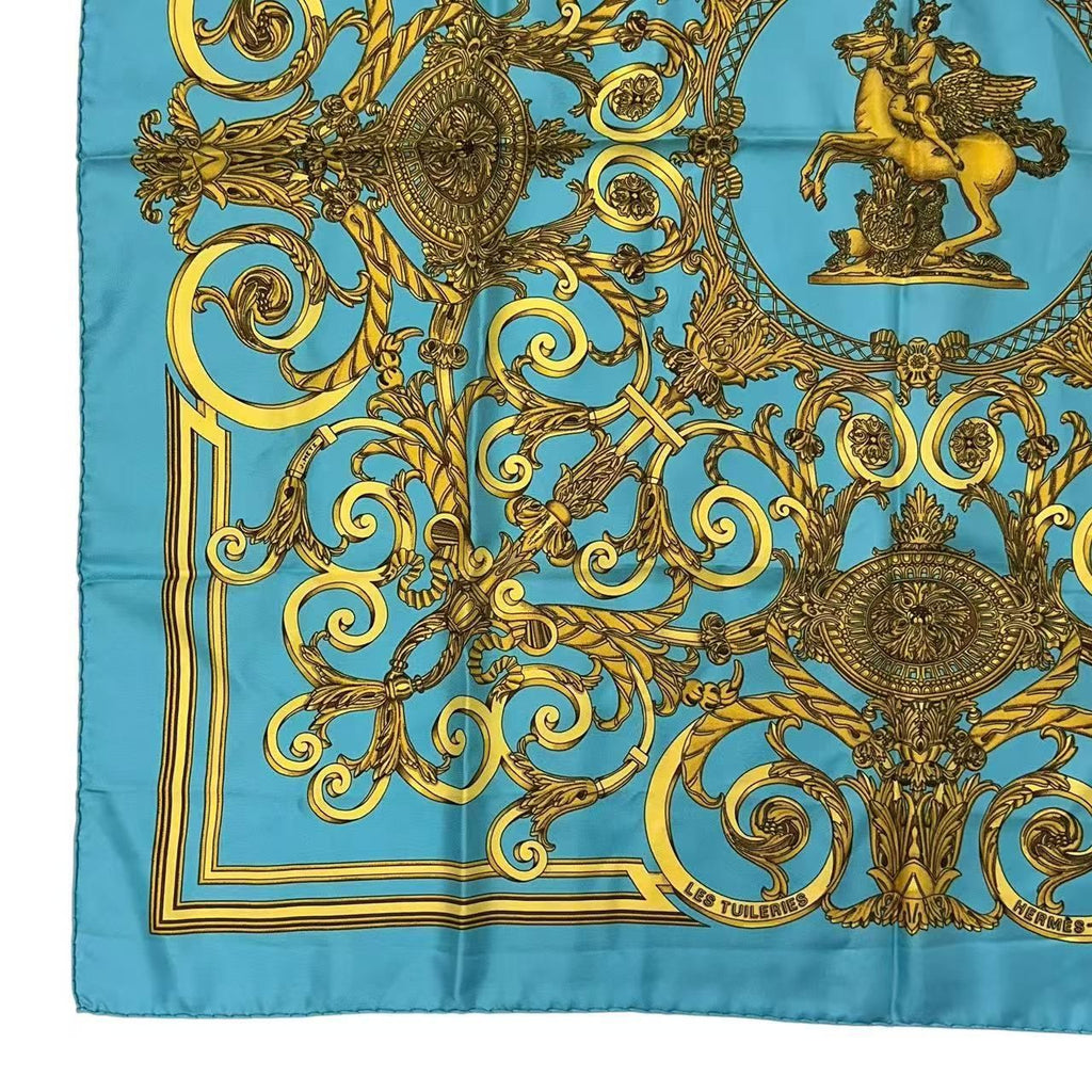Hermes Scarf Carre 90 Silk les Tuileries Tui Roulis Park Blue — view 4