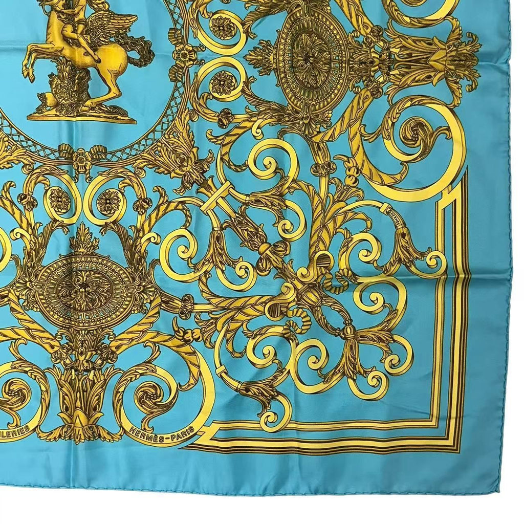 Hermes Scarf Carre 90 Silk les Tuileries Tui Roulis Park Blue — view 5