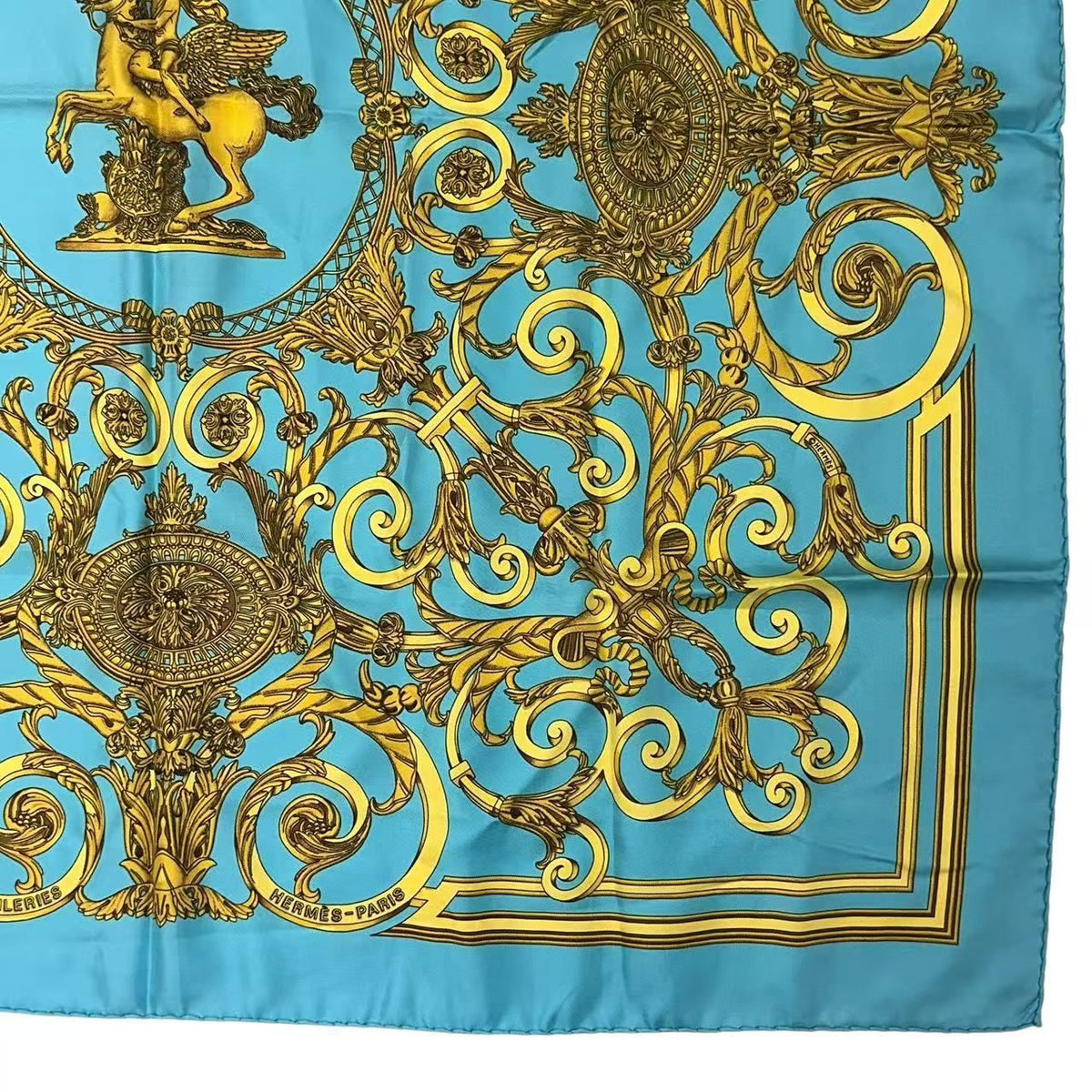 Hermes Scarf Carre 90 Silk les Tuileries Tui Roulis Park Blue — view 5