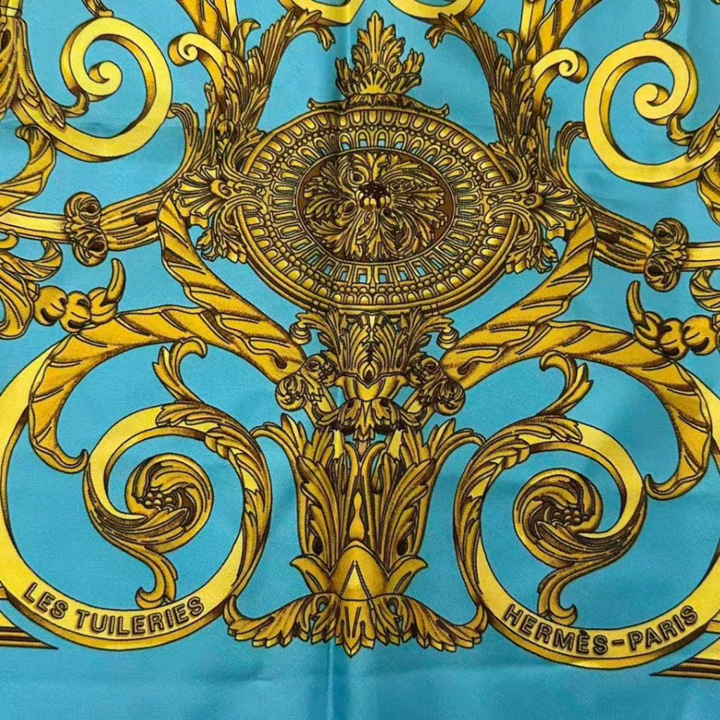 Hermes Scarf Carre 90 Silk les Tuileries Tui Roulis Park Blue — view 6