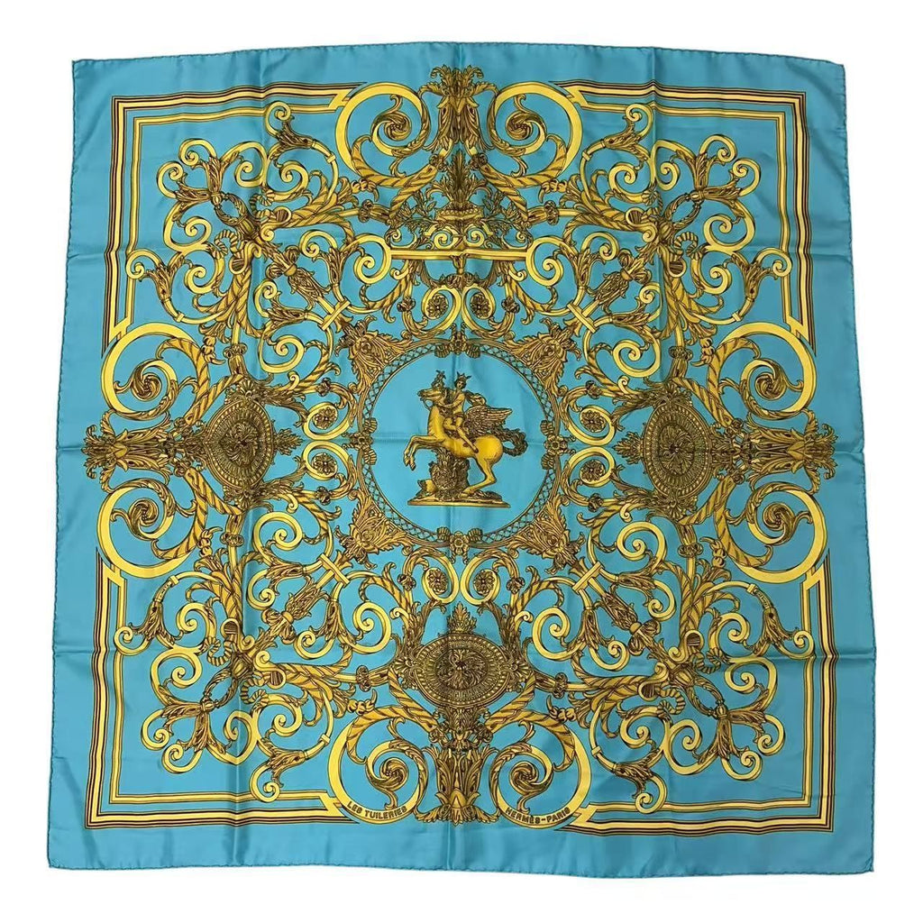 Hermes Scarf Carre 90 Silk les Tuileries Tui Roulis Park Blue