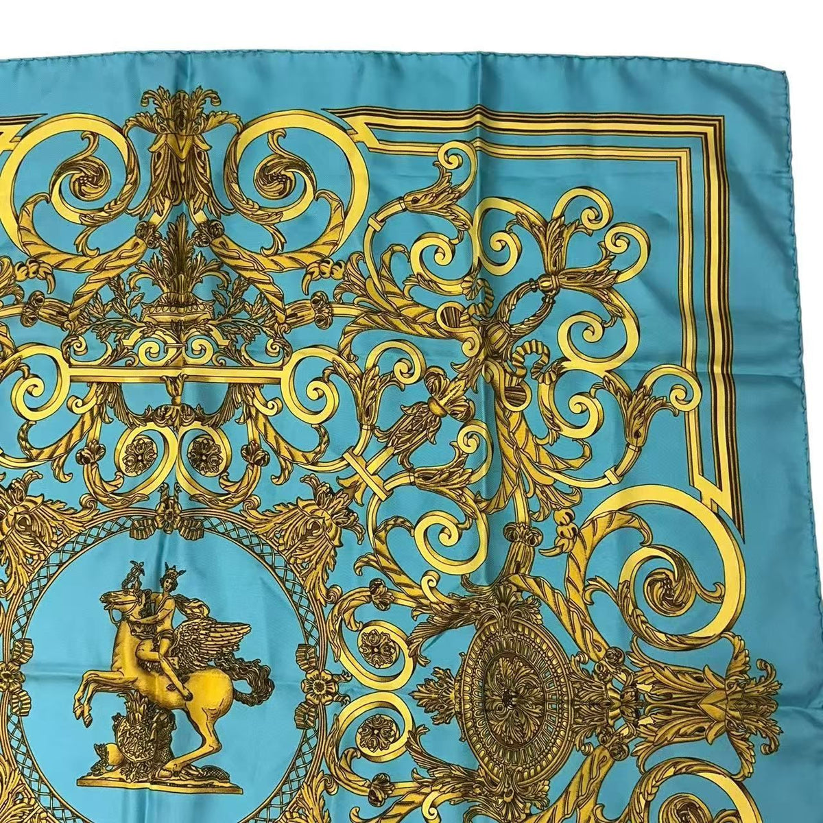 Hermes Scarf Carre 90 Silk les Tuileries Tui Roulis Park Blue — view 3