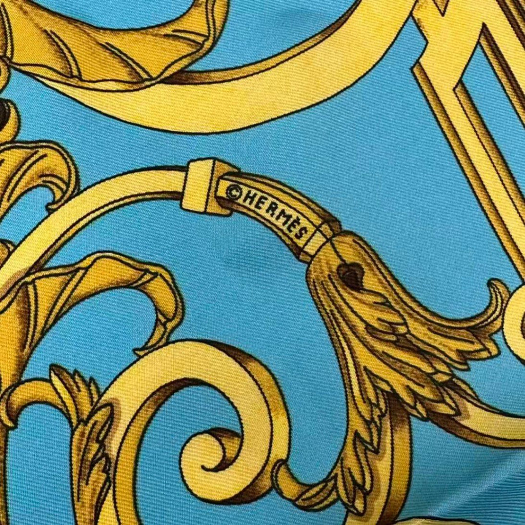 Hermes Scarf Carre 90 Silk les Tuileries Tui Roulis Park Blue — view 7