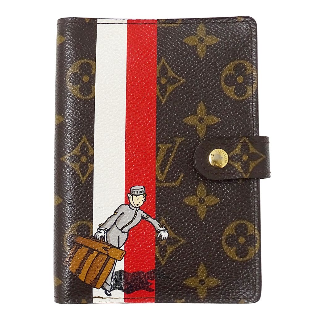 Louis Vuitton Notebook Cover Monogram Groom Agenda PM Rouge Brown Red Stationery