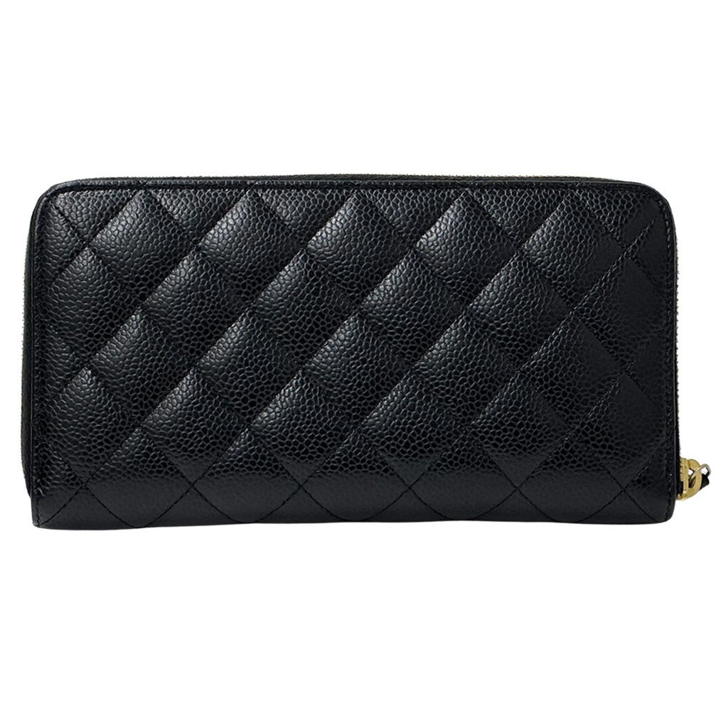 Chanel Wallet Quilted Caviar Leather Black Gold Zip Around — view 2