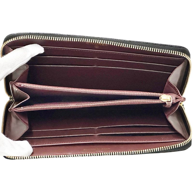 Chanel Wallet Quilted Caviar Leather Black Gold Zip Around — view 4