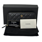 Chanel Wallet Quilted Caviar Leather Black Gold Zip Around — view 8