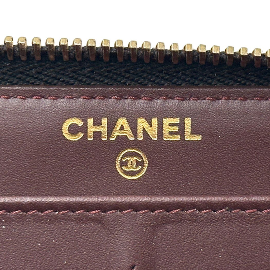 Chanel Wallet Quilted Caviar Leather Black Gold Zip Around — view 5
