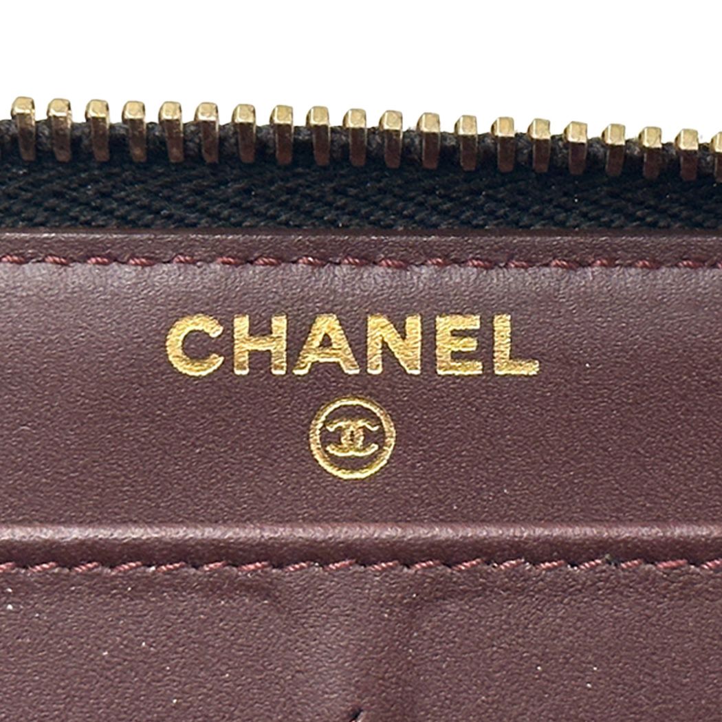 Chanel Wallet Quilted Caviar Leather Black Gold Zip Around — view 5