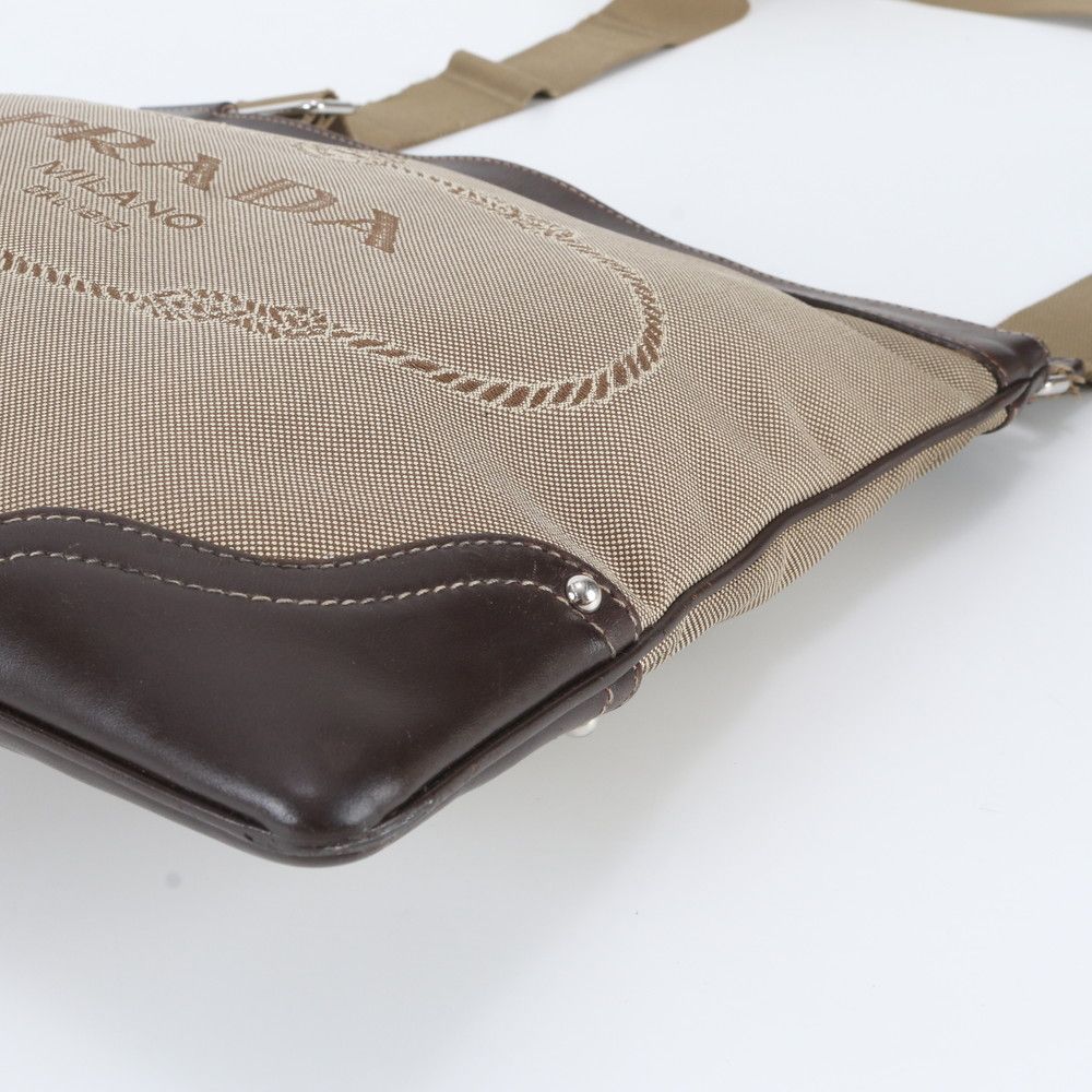 Prada Jacquard Logo Leather Shoulder Bag Crossbody Messenger Business Brown — view 4