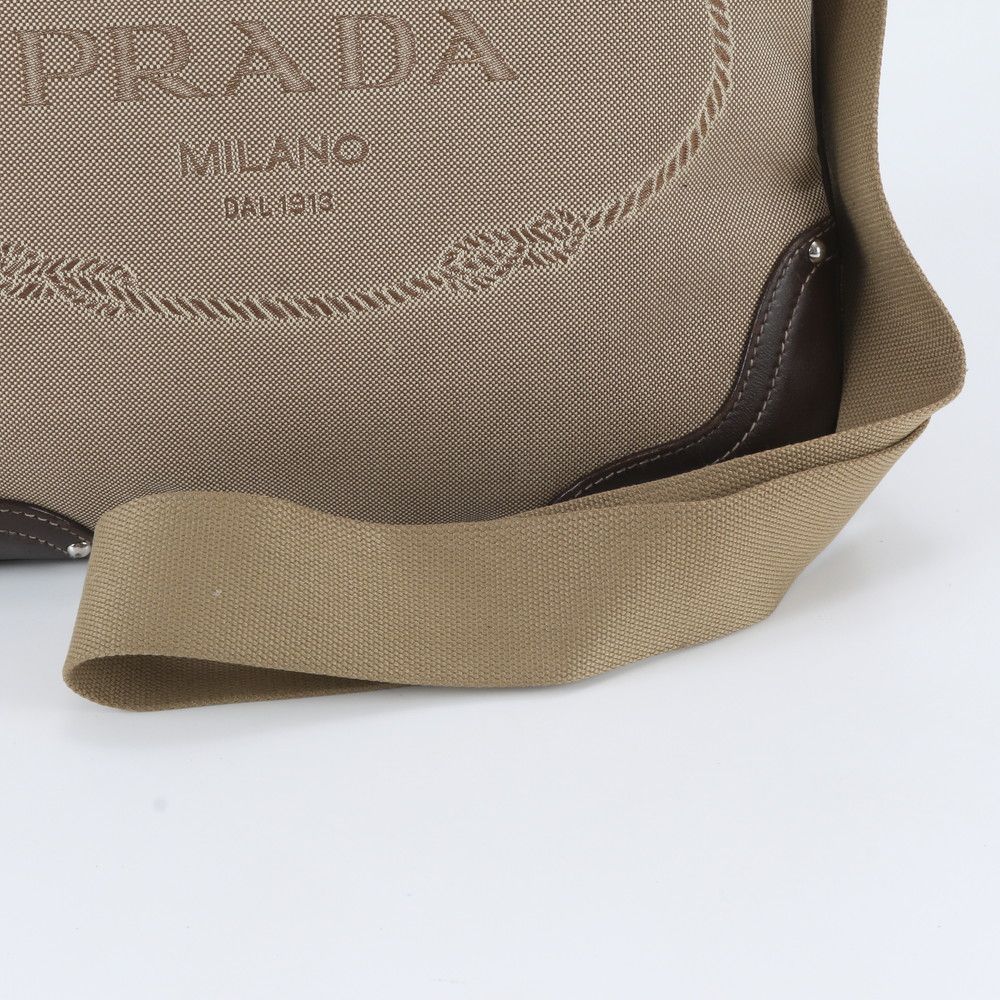 Prada Jacquard Logo Leather Shoulder Bag Crossbody Messenger Business Brown — view 2
