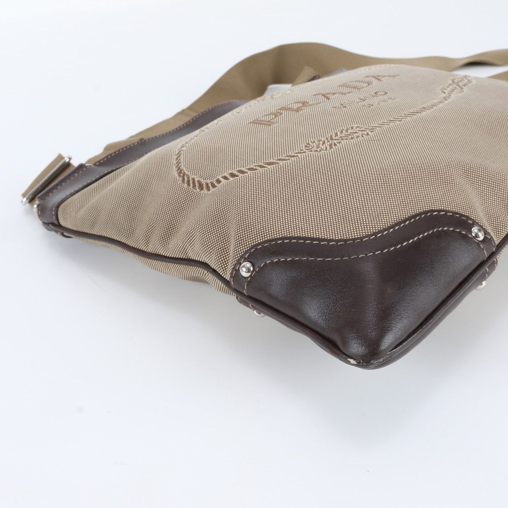 Prada Jacquard Logo Leather Shoulder Bag Crossbody Messenger Business Brown — view 6