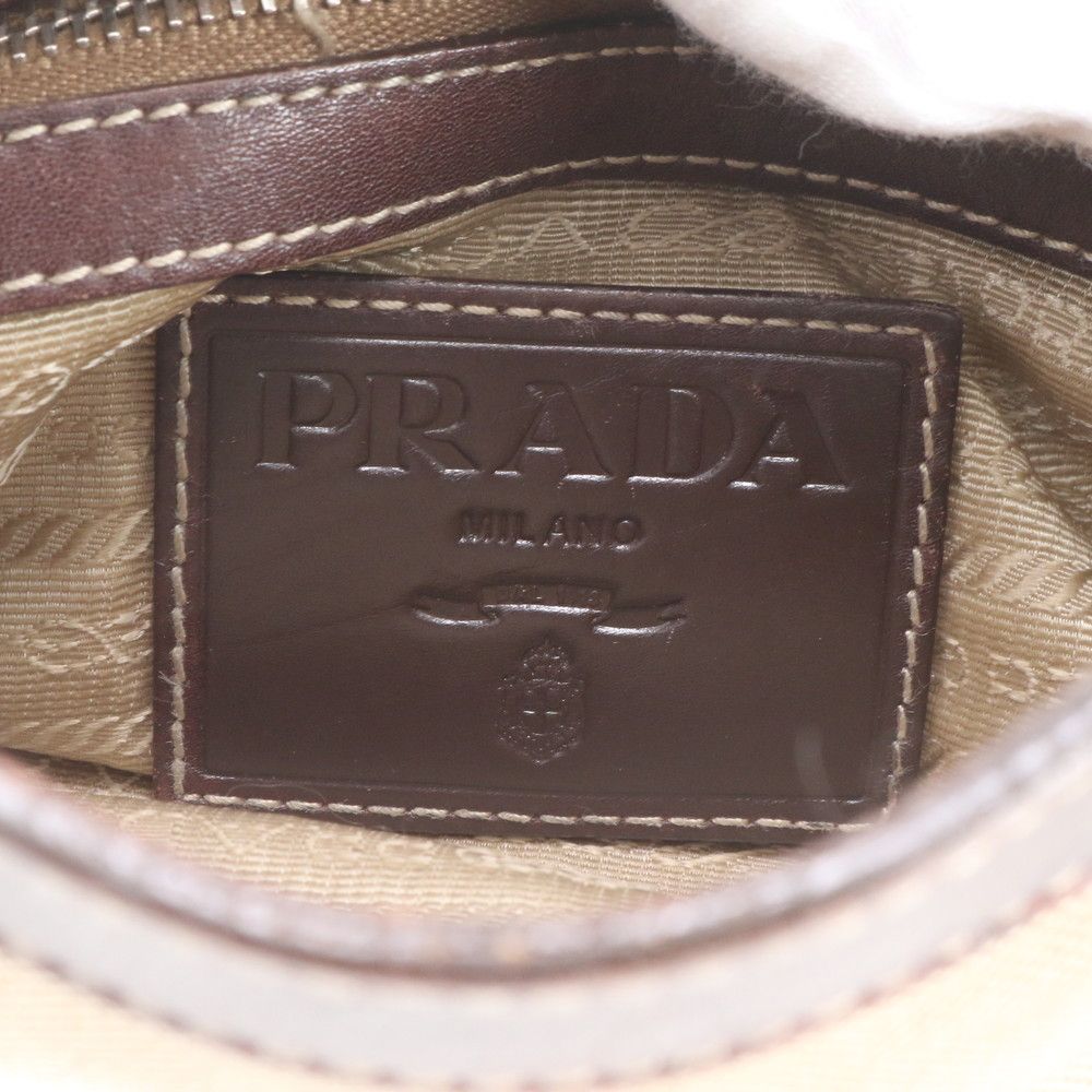 Prada Jacquard Logo Leather Shoulder Bag Crossbody Messenger Business Brown — view 8