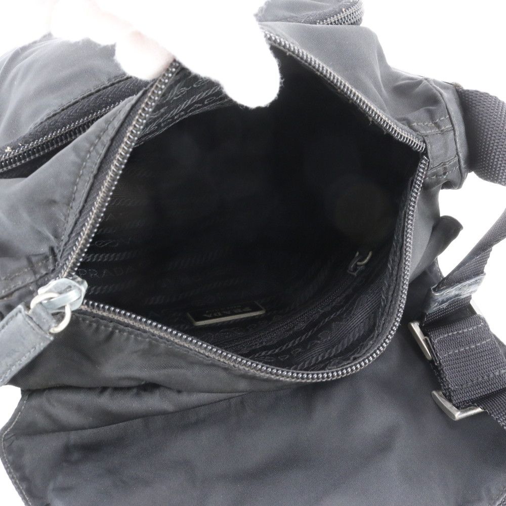 Prada Tessuto Nylon Triangle Logo Leather Shoulder Bag Crossbody Messenger — view 7
