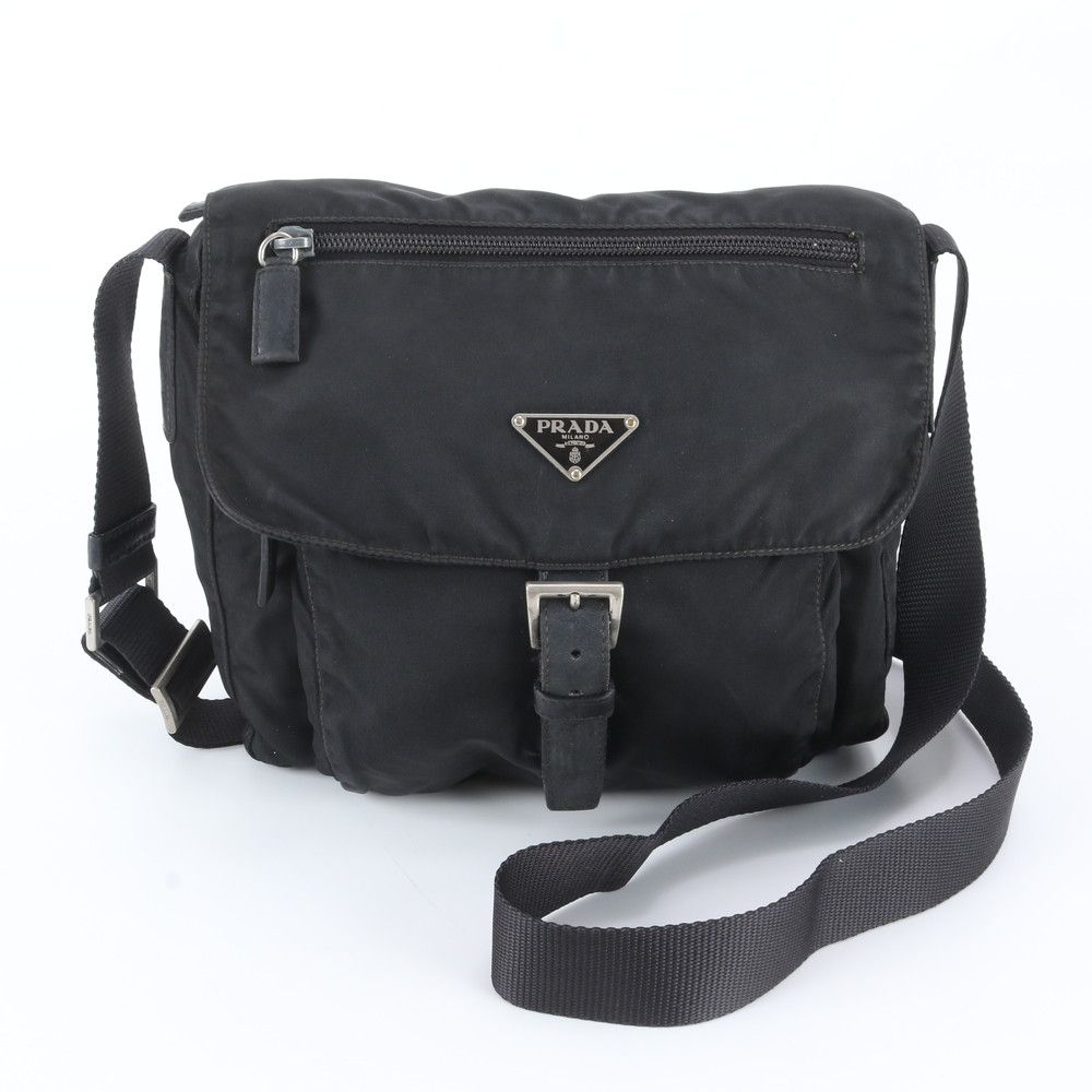 Prada Tessuto Nylon Triangle Logo Leather Shoulder Bag Crossbody Messenger
