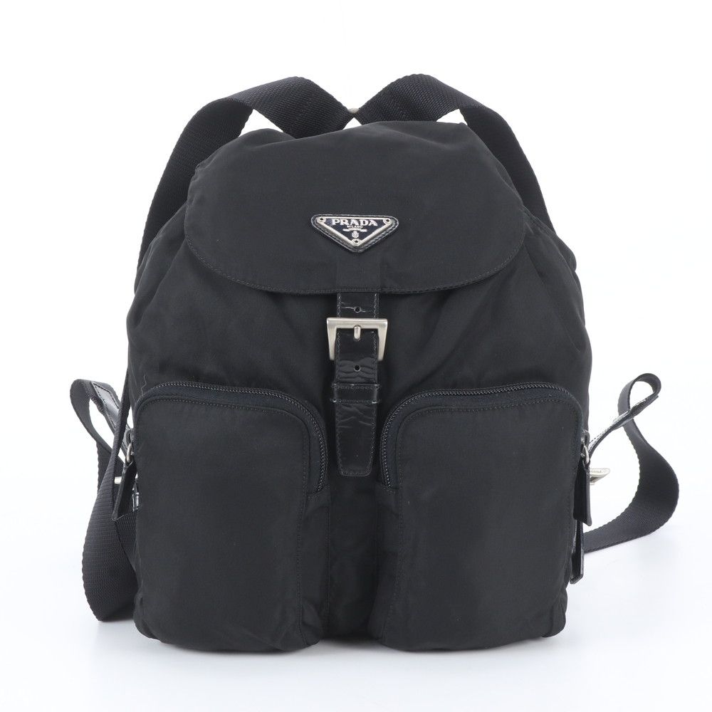 Prada Tessuto Nylon Triangle Logo Leather Backpack Shoulder Bag
